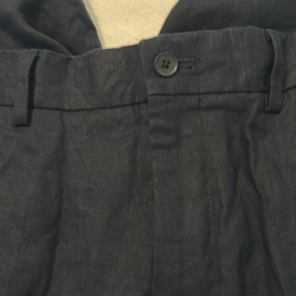 Zara navy blue linen blend Bermuda shorts SZ M high rise relaxed fit preppy - Picture 6 of 15